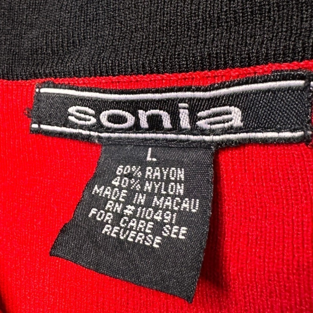 Sonia Red Top Black Trim Long Sleeve Knit Sweater Women's Size L Casual Stretch - Picture 4 of 7